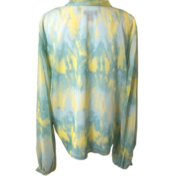 Vince Camuto Vivid Charm Green & Yellow Tie Dye Long Sleeve Blouse Size L NWT - Picture 8 of 13